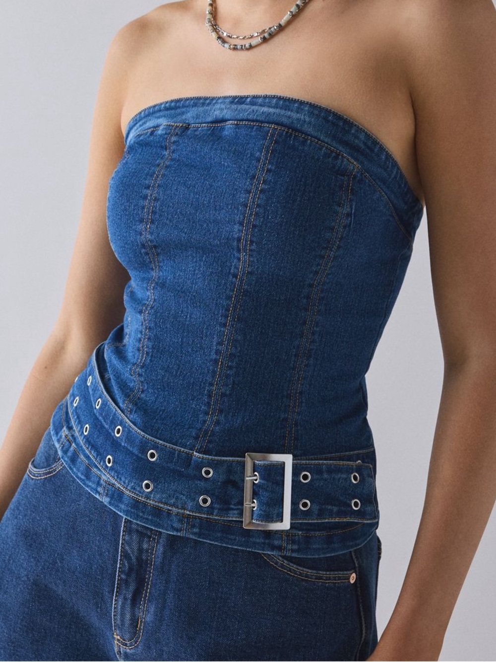 Urban Outfitters Silence + Noise Mia belted buckle denim tube top